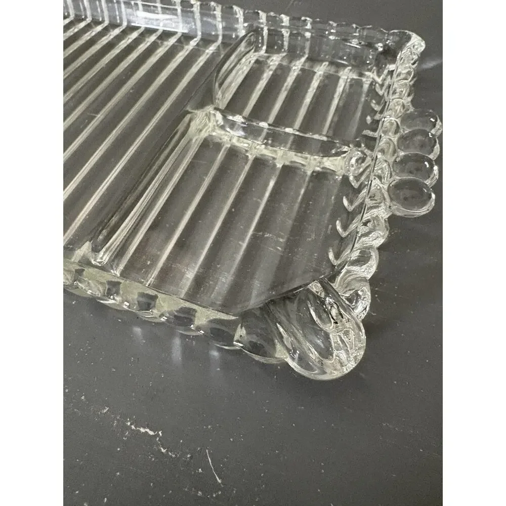 (4) Vintage Rectangular Hazel Atlas Snack & Sip Smoke Clear Glass Tray 1930's